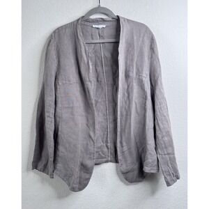Tempo Paris 100% Linen Open Front Blazer Womens XL Gray Lagenlook Made in Italy‎
